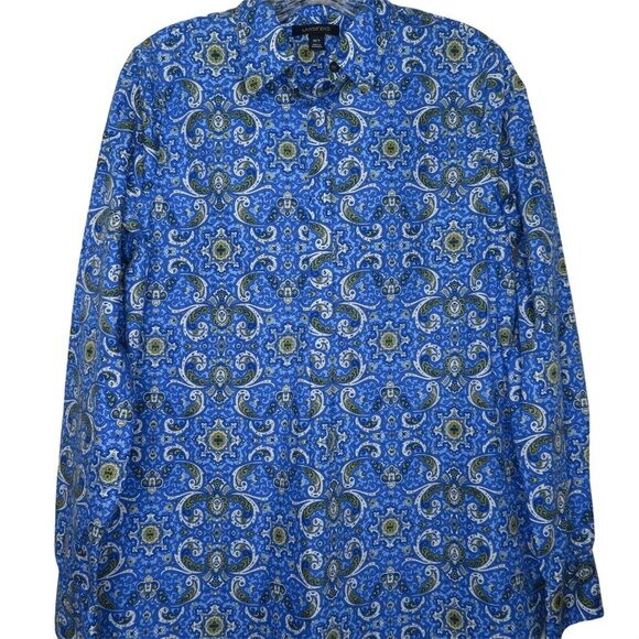 Vintage Lands End Womens 10T Blue Paisley Button-Up No Iron Supima Cotton Shirt - Picture 7 of 10